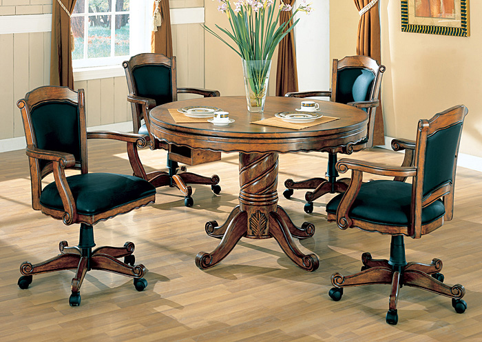 Green & Oak Convertible Dining Table (Bumper Pool & Poker) w/4 Game Chairs,Coaster Furniture