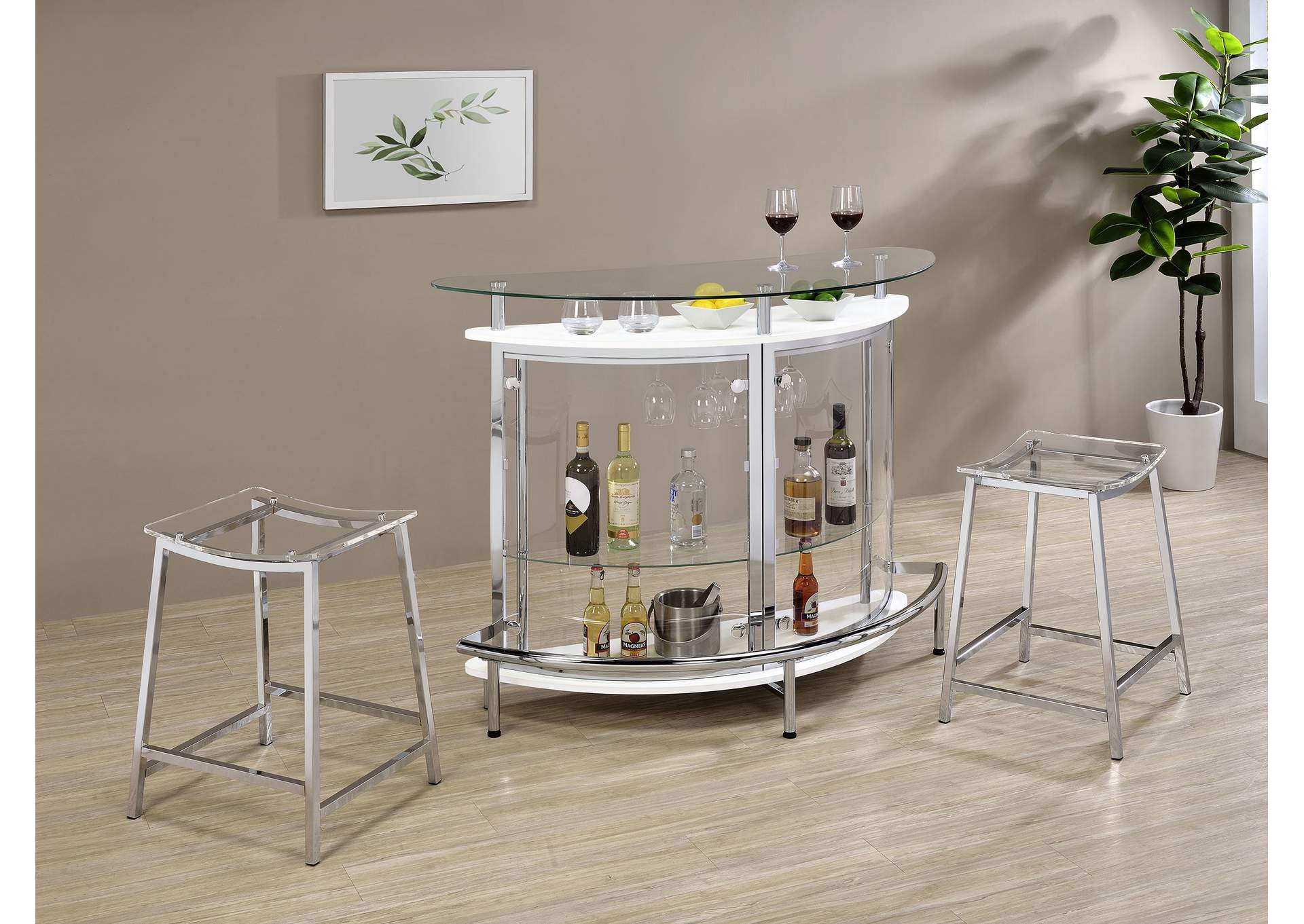 Amarillo 2-tier Bar Unit White and Chrome,Coaster Furniture