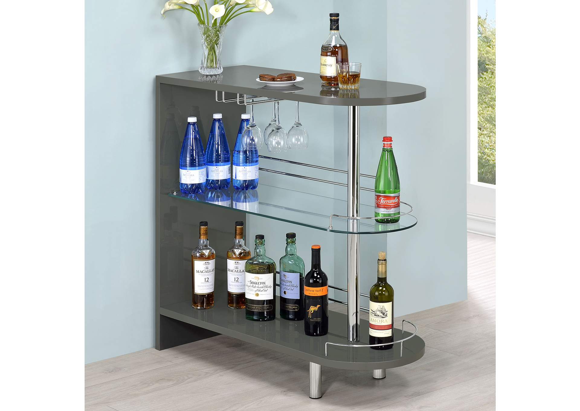Adolfo 3-tier Bar Table Glossy Grey and Clear,Coaster Furniture