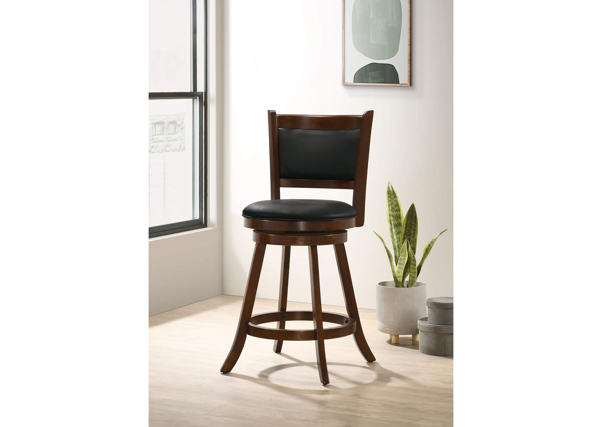 Broxton Upholstered Swivel Counter Height Stools Chestnut and Black (Set of 2),Coaster Furniture