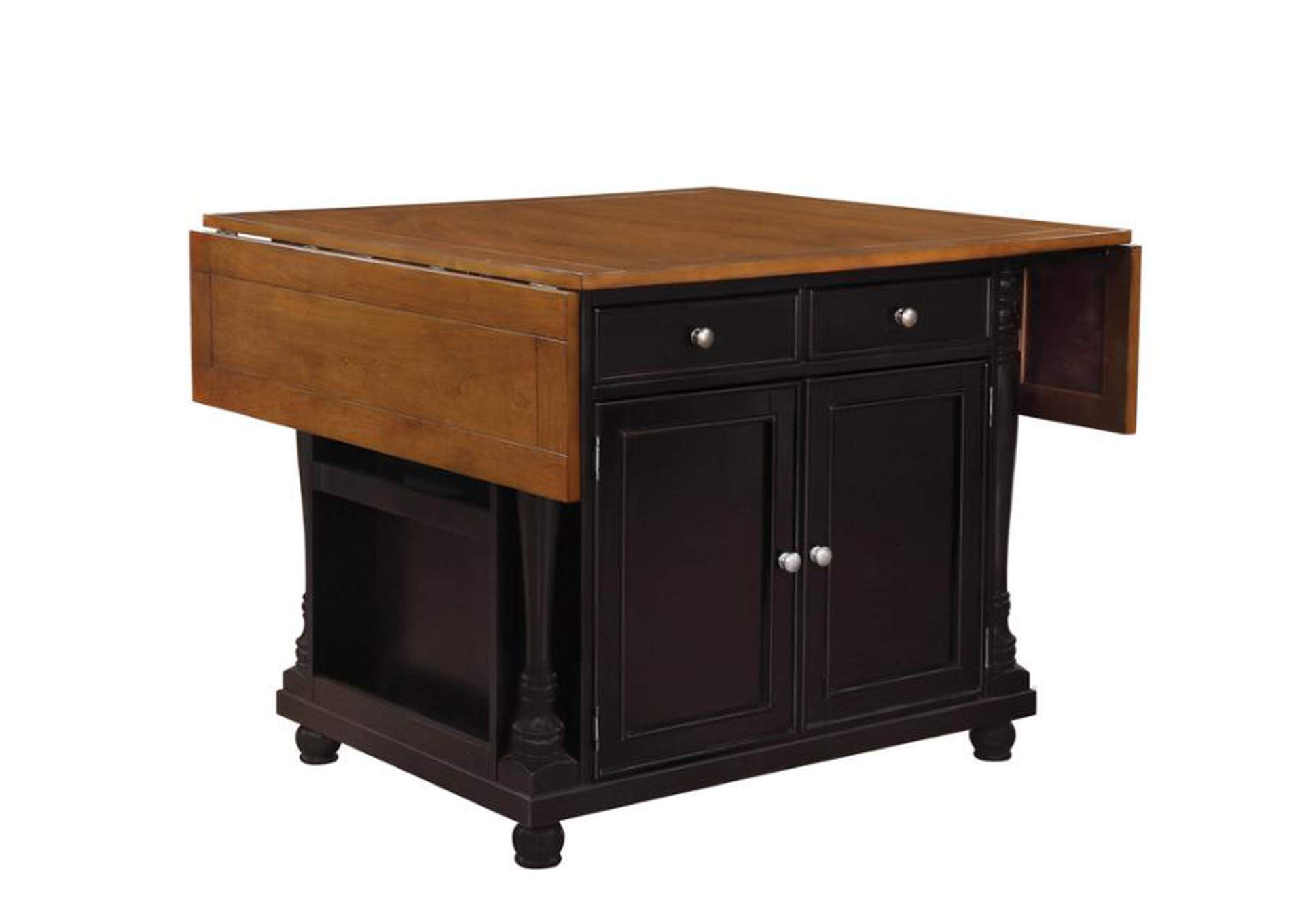 Slater 2 - drawer Kitchen Island with Drop Leaves Brown and Black,Coaster Furniture