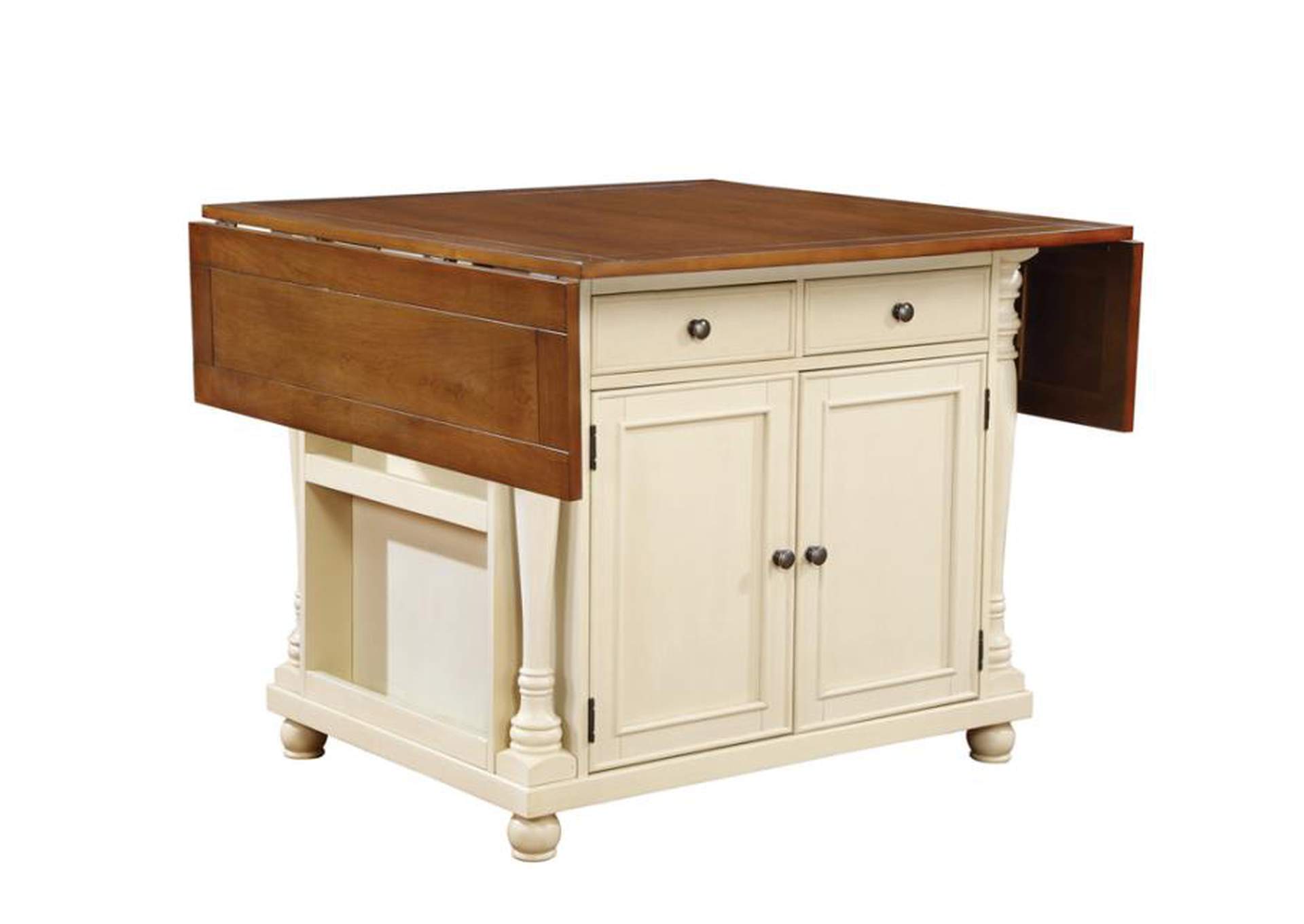 Slater 2 - drawer Kitchen Island with Drop Leaves Brown and Buttermilk,Coaster Furniture