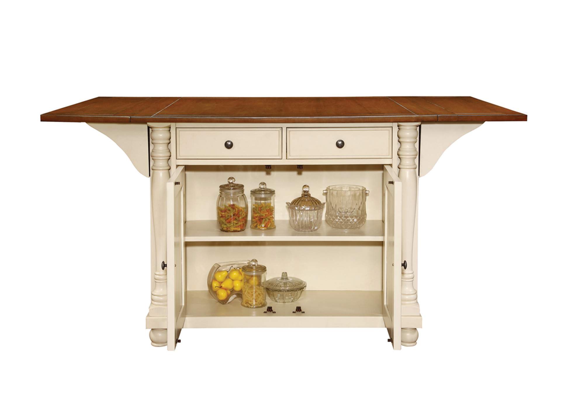 Slater 2-drawer Kitchen Island with Drop Leaves Brown and Buttermilk,Coaster Furniture