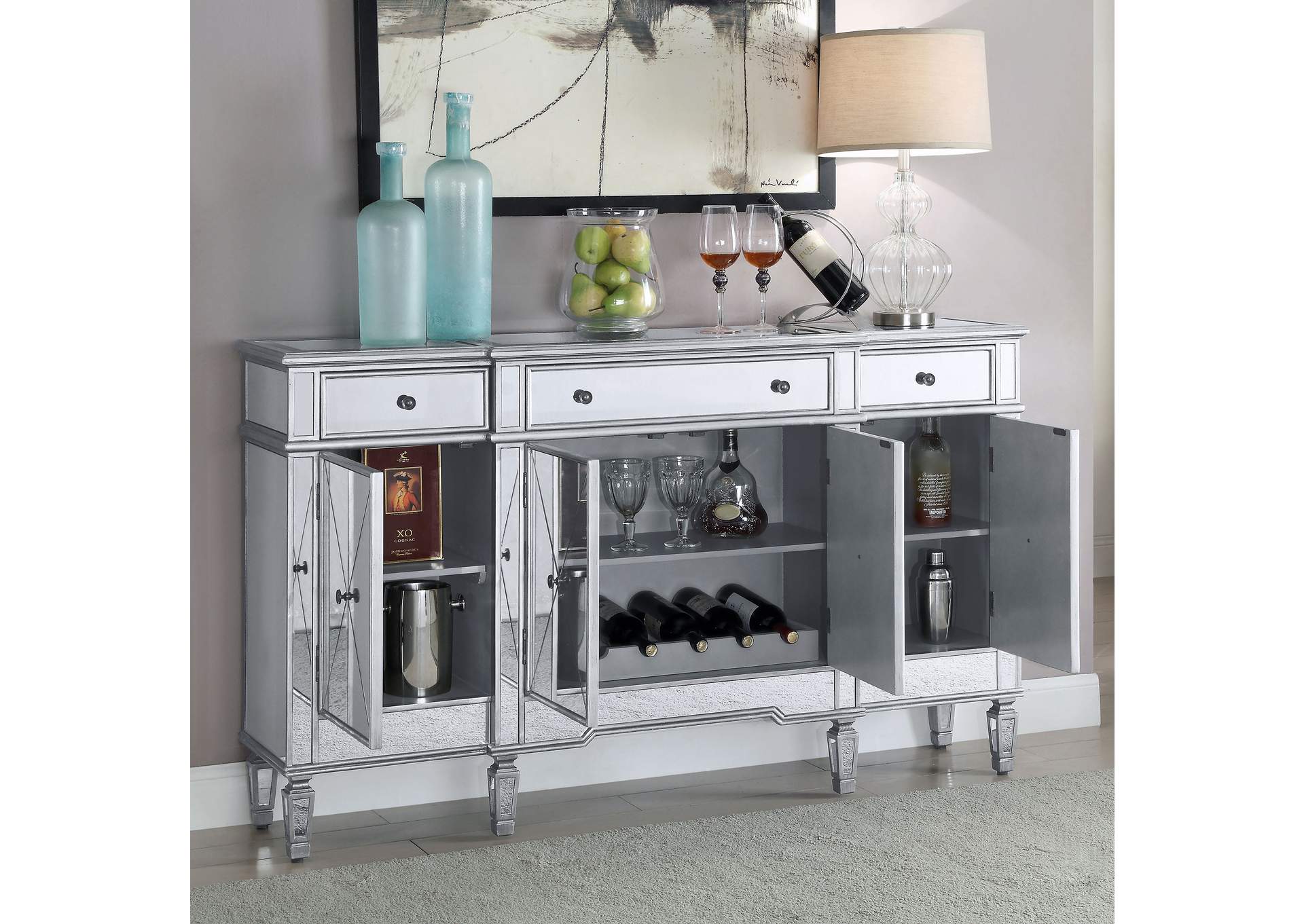 Aconitum 4-door Wine Cabinet Clear Mirror,Coaster Furniture