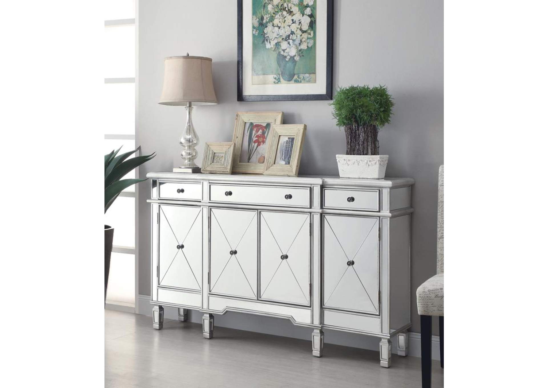 4-door Wine Cabinet Clear Mirror,Coaster Furniture