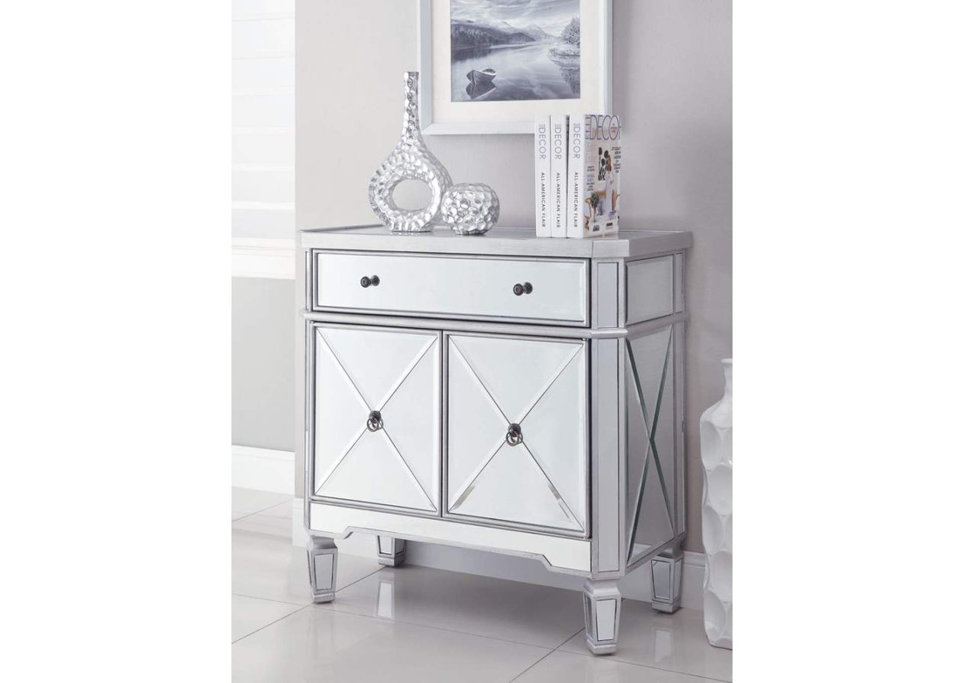 2-Door Wine Cabinet Clear Mirror,Coaster Furniture