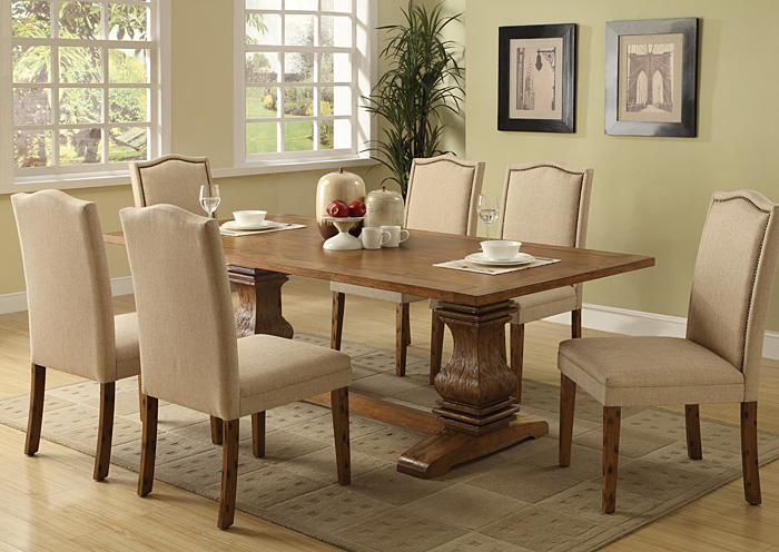 Coffee Dining Table w/ 6 Ivory Parson Chairs,ABF Coaster Furniture