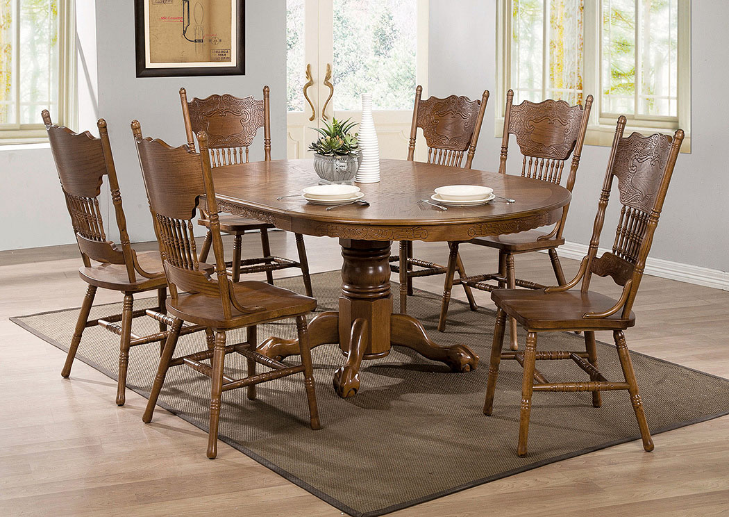 Brooks Oak Dining Table w/ 6 Side Chairs,ABF Coaster Furniture