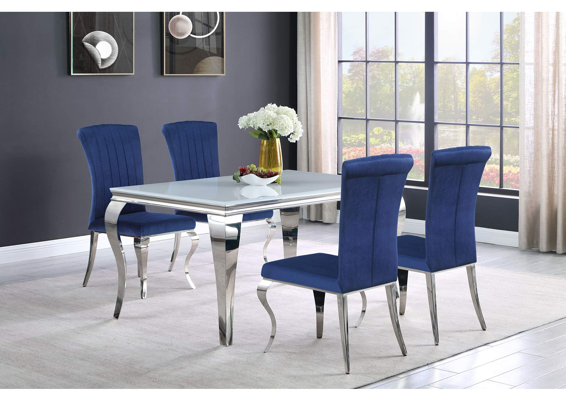 Betty Upholstered Side Chairs Ink Blue and Chrome (Set of 4),Coaster Furniture