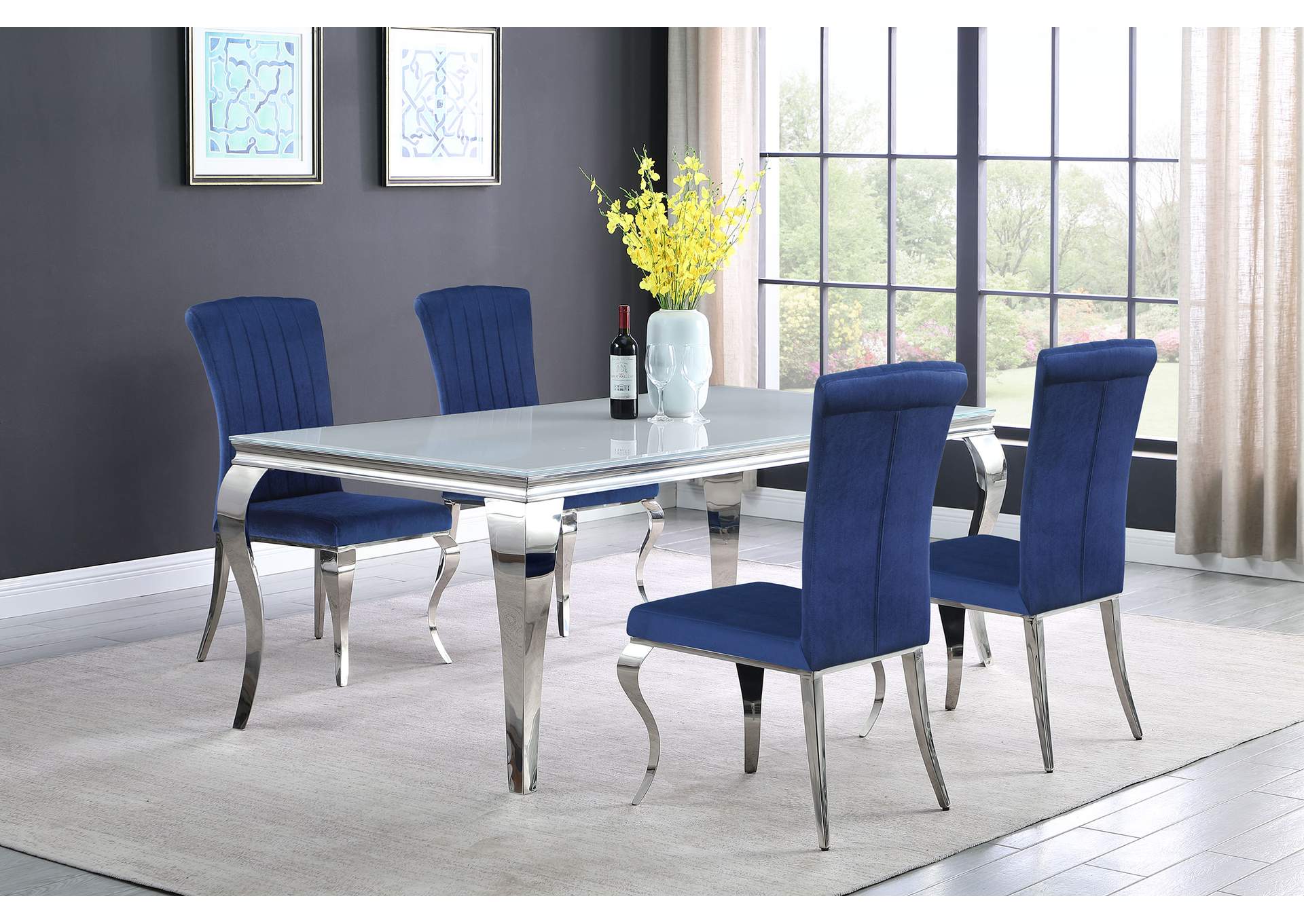 Betty Upholstered Side Chairs Ink Blue and Chrome (Set of 4),Coaster Furniture
