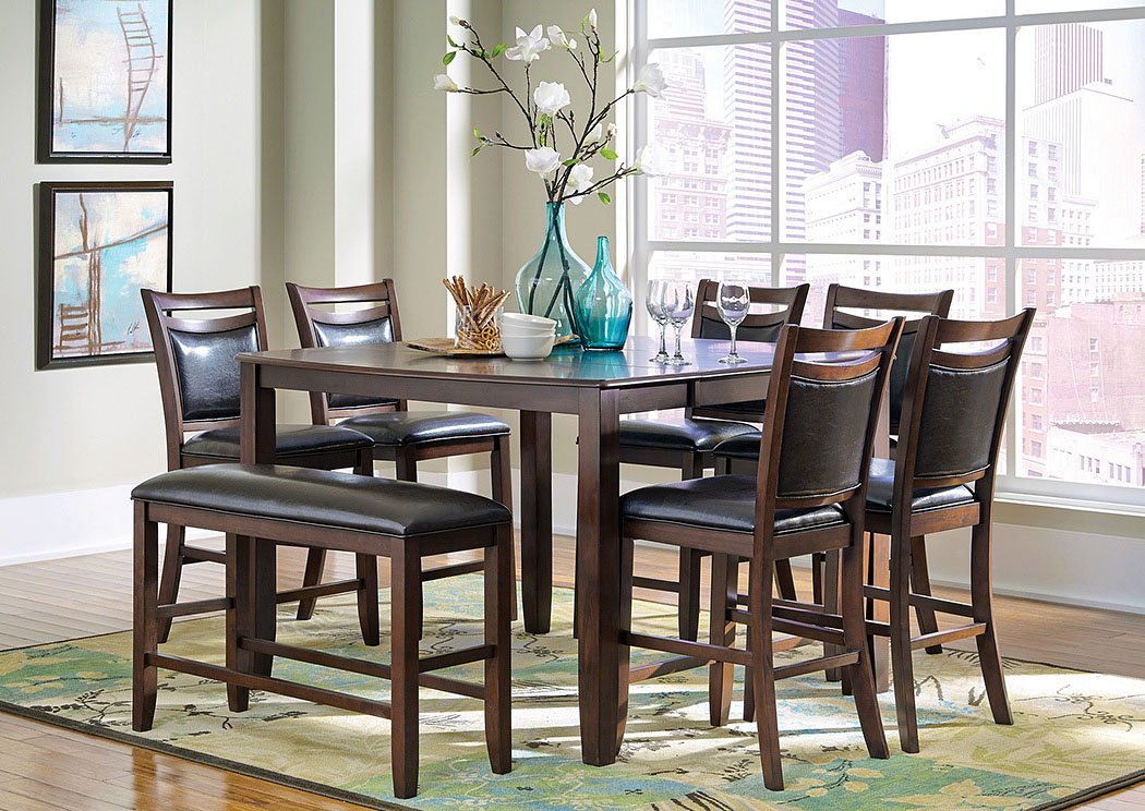 Dark Brown & Cherry Counter Height Table w/ 4 Chairs & Bench,ABF Coaster Furniture