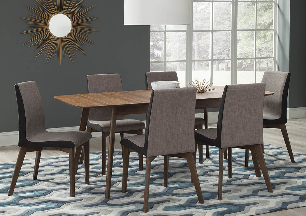 Natural Walnut Dining Table w/6 Side Chairs,Coaster Furniture