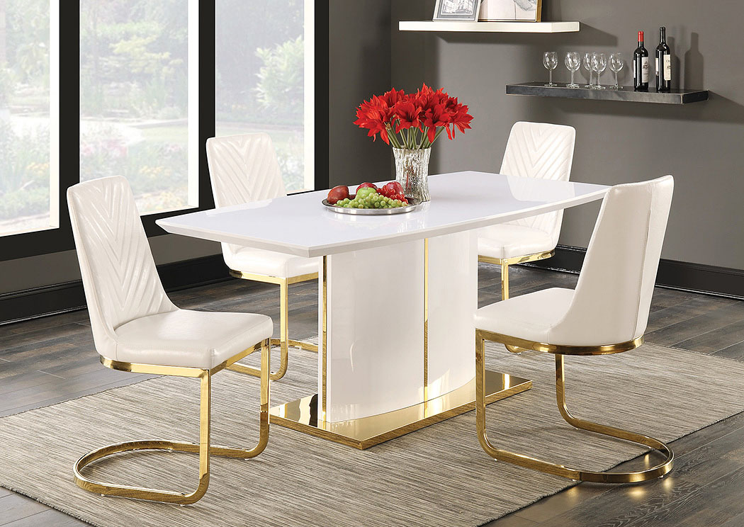 High Gloss White Dining Table w/4 Side Chairs,ABF Coaster Furniture