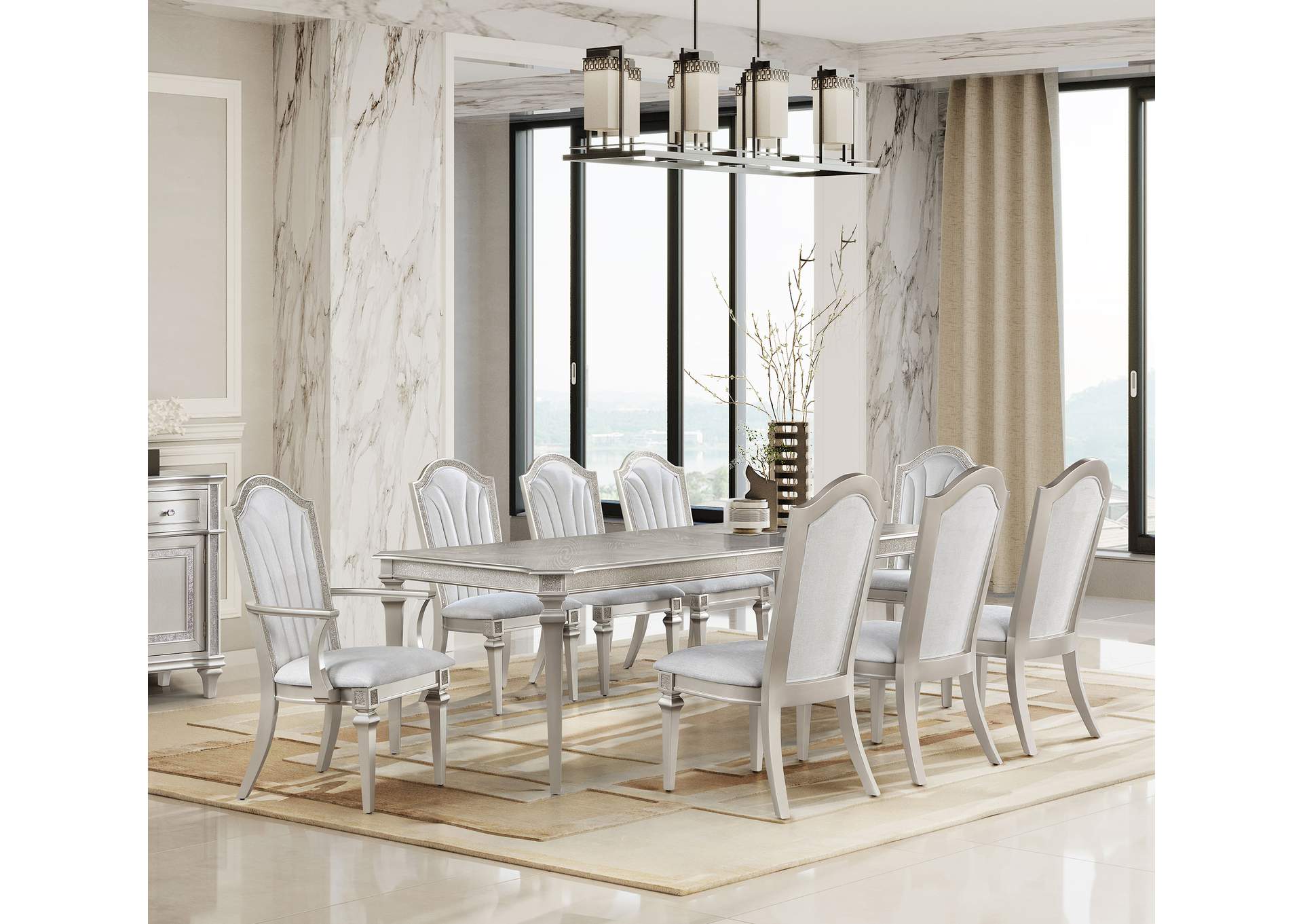 Evangeline 9-piece Dining Table Set with Extension Leaf Ivory and Silver Oak,Coaster Furniture