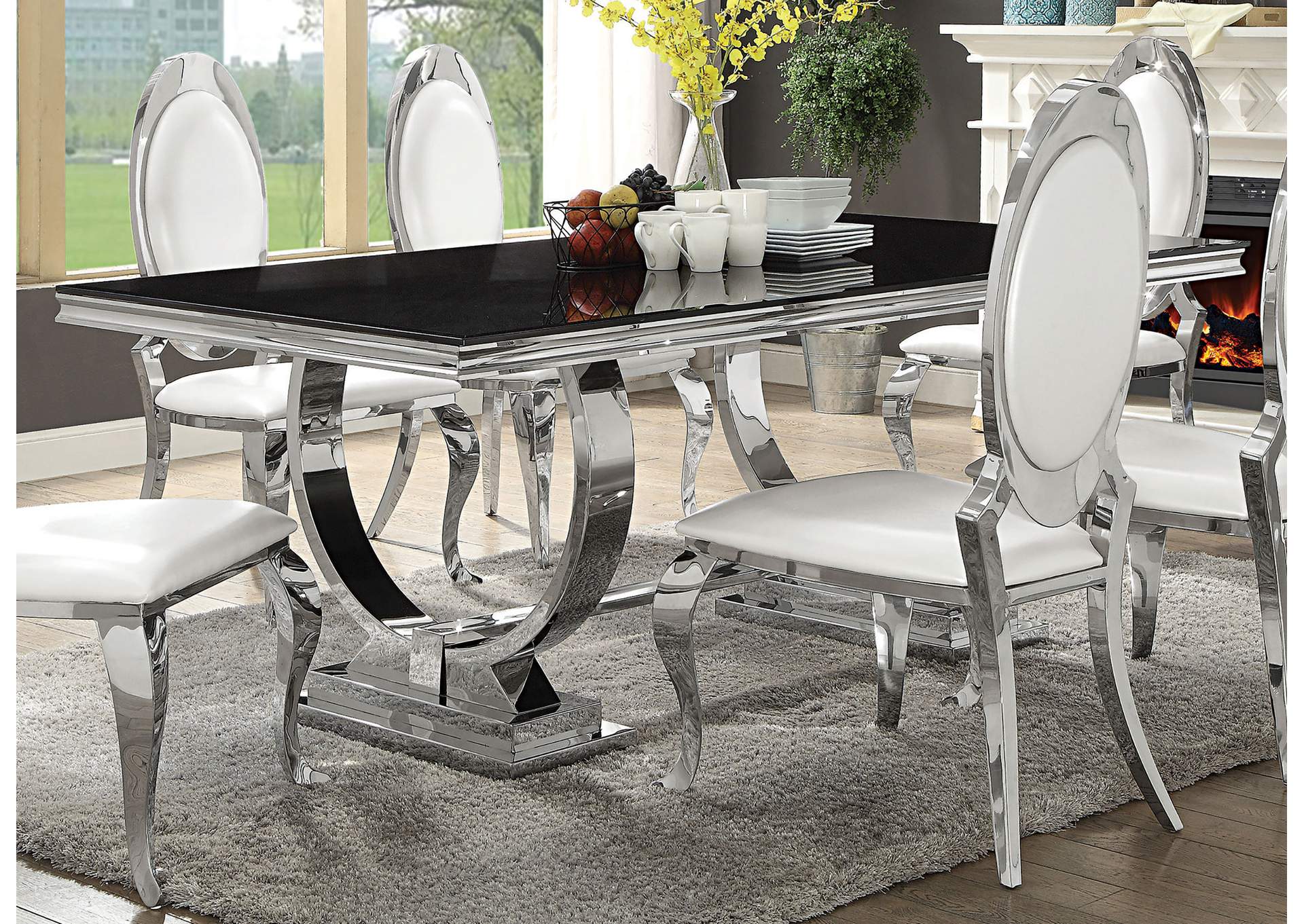 Antoine Rectangular Dining Table Chrome and Black,Coaster Furniture
