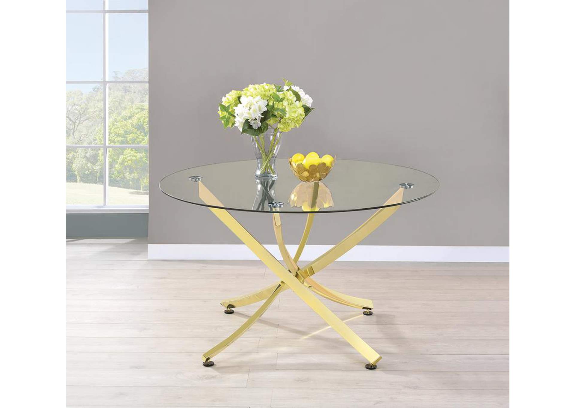 Chanel Round Dining Table Brass and Clear,Coaster Furniture