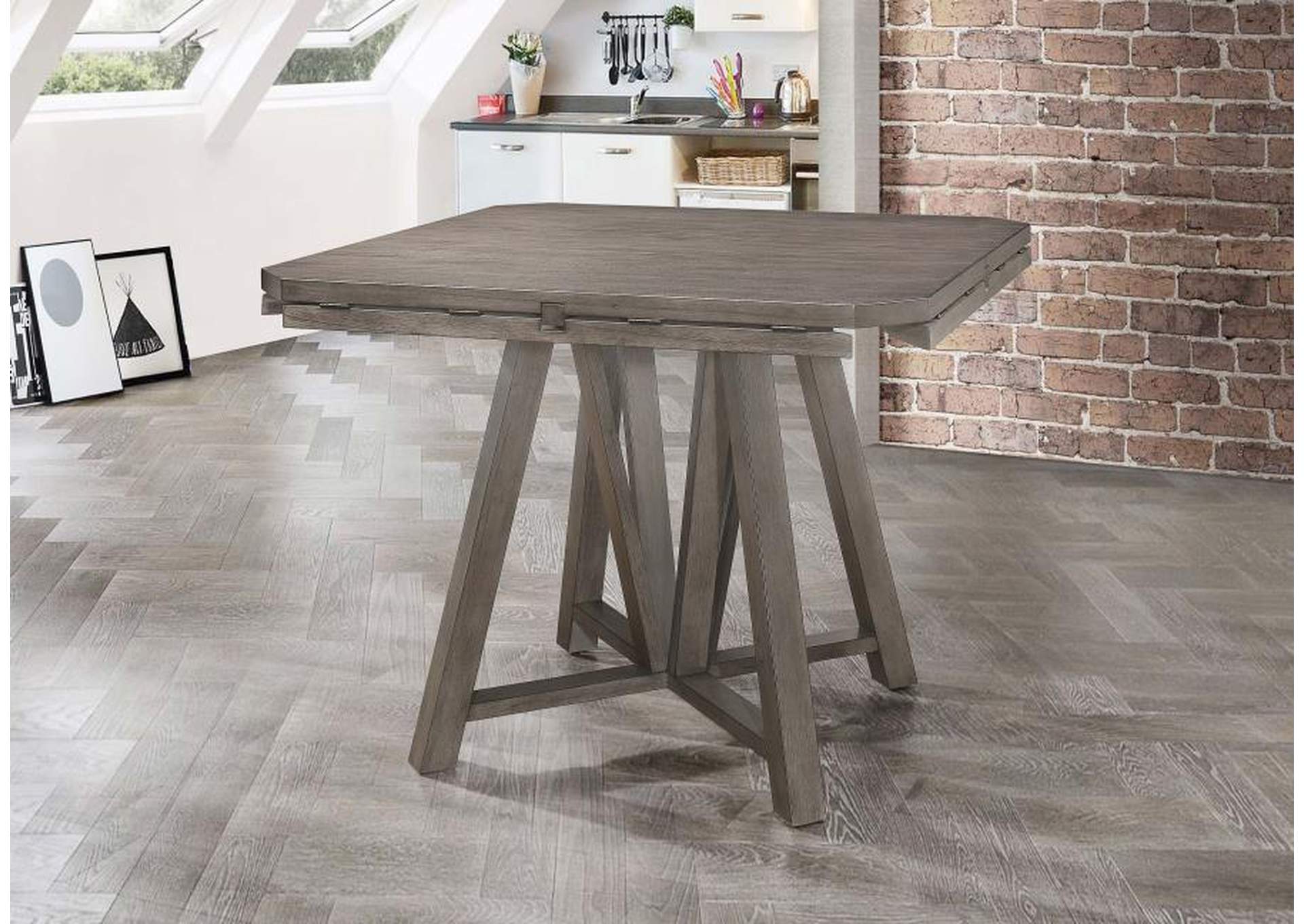 Athens Round Counter Height Table With Drop Leaf Barn Grey,Coaster Furniture