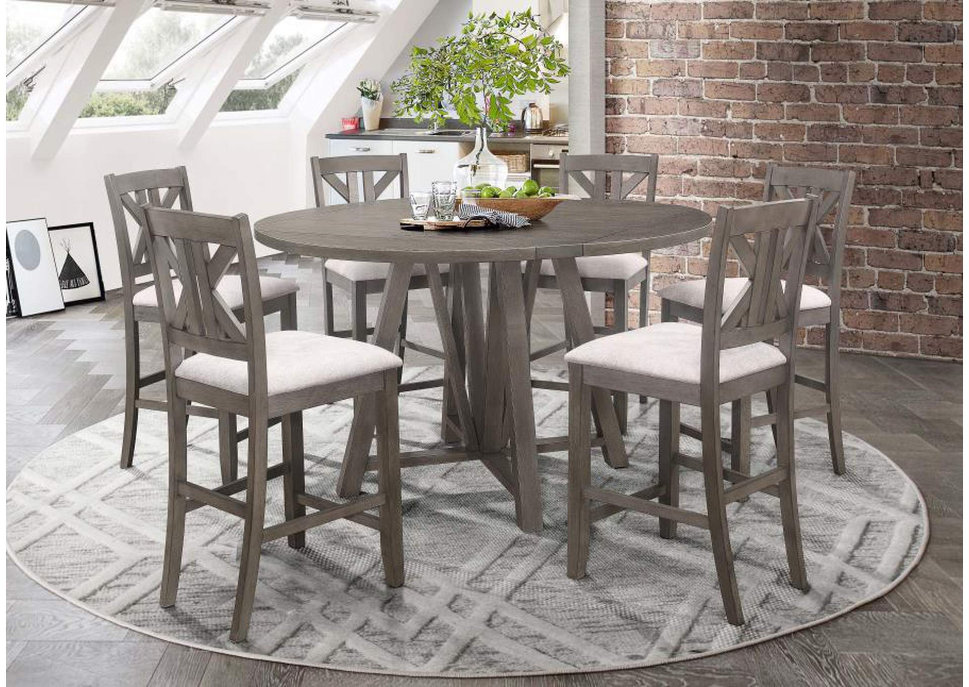 Athens Round Counter Height Table With Drop Leaf Barn Grey,Coaster Furniture