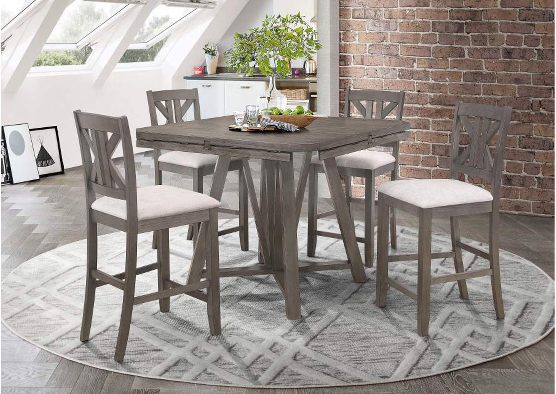 Athens Round Counter Height Table With Drop Leaf Barn Grey,Coaster Furniture