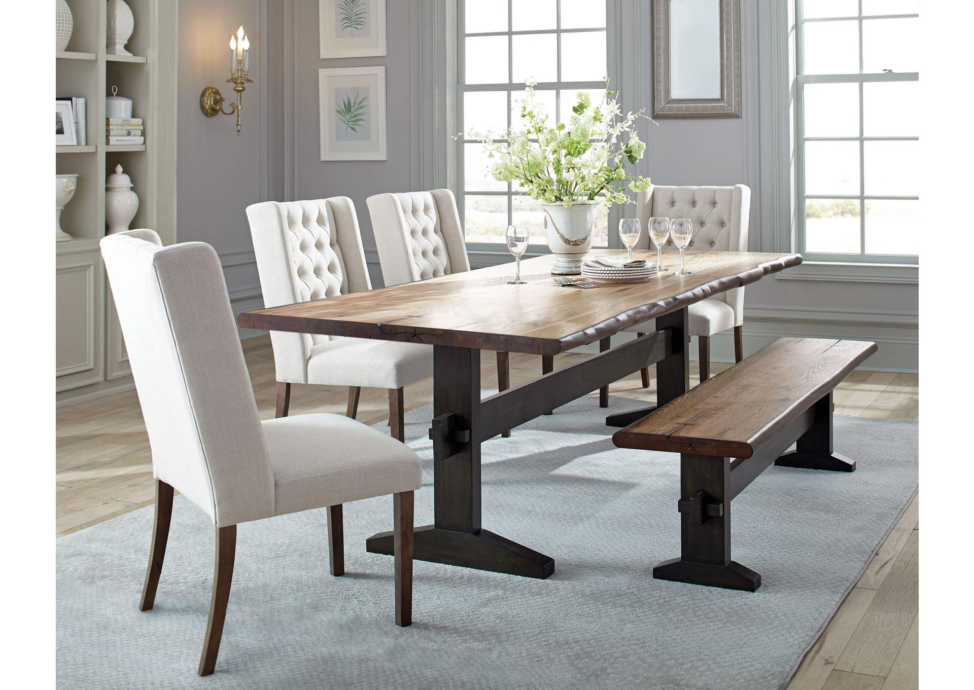 Bexley Live Edge Trestle Dining Table Natural Honey and Espresso,Coaster Furniture