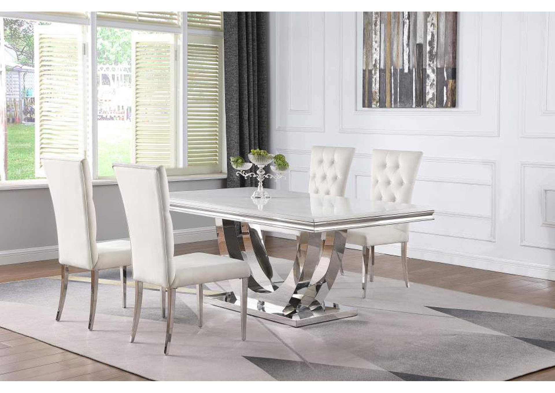 Kerwin 5 - Piece Dining Room Set White And Chrome Coco Furniture Galleries