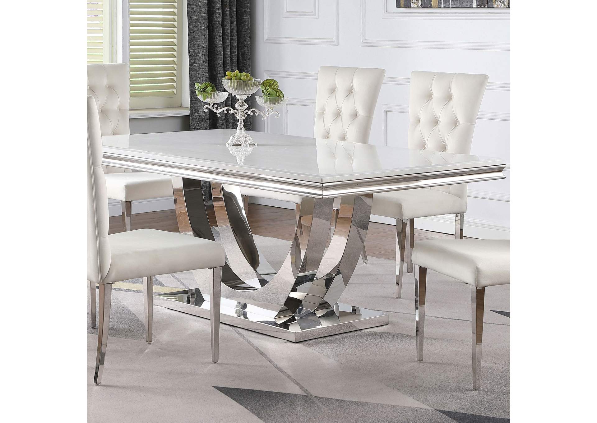 Kerwin Rectangle Faux Marble Top Dining Table White and Chrome,Coaster Furniture