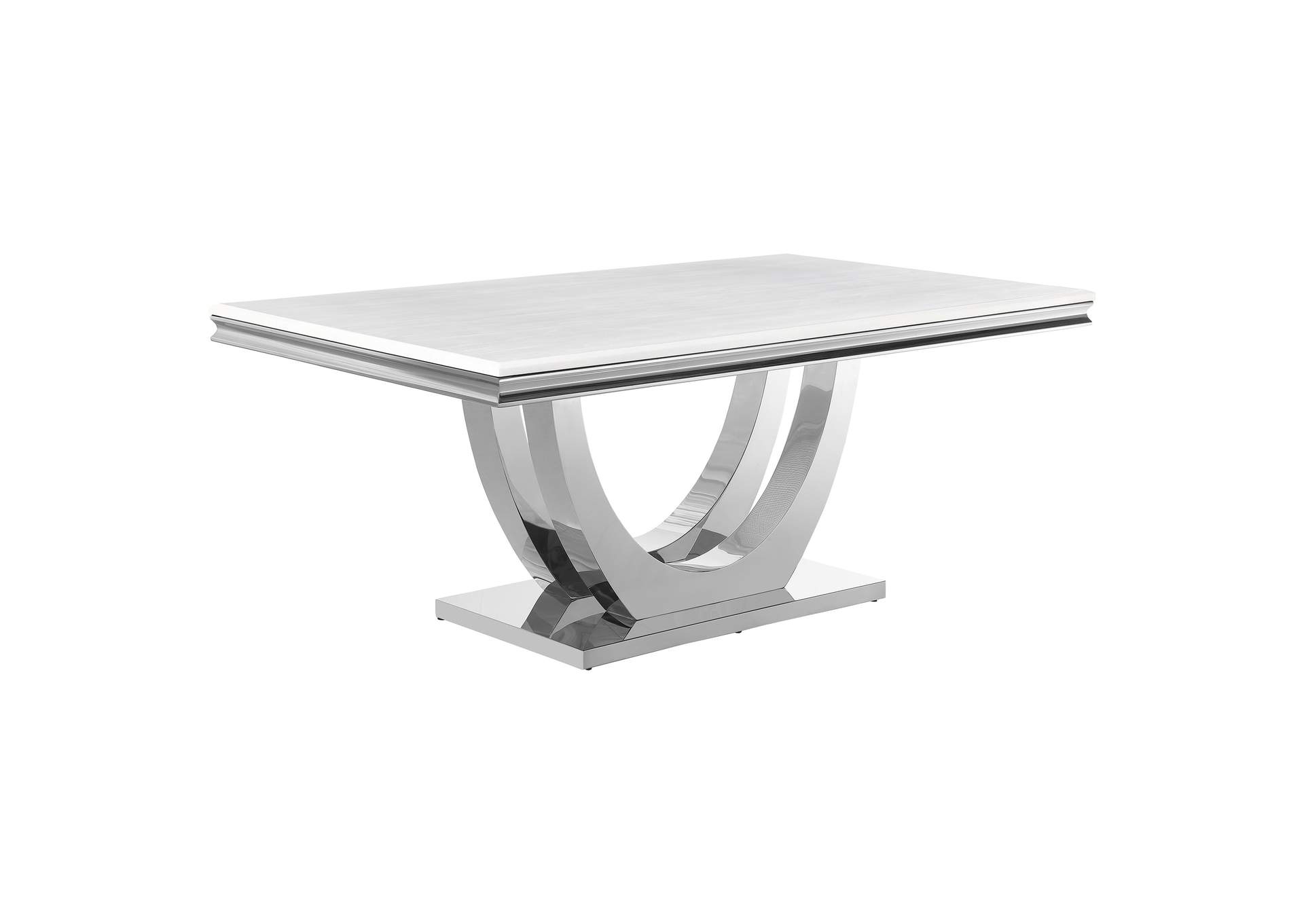 Kerwin Rectangle Faux Marble Top Dining Table White and Chrome,Coaster Furniture