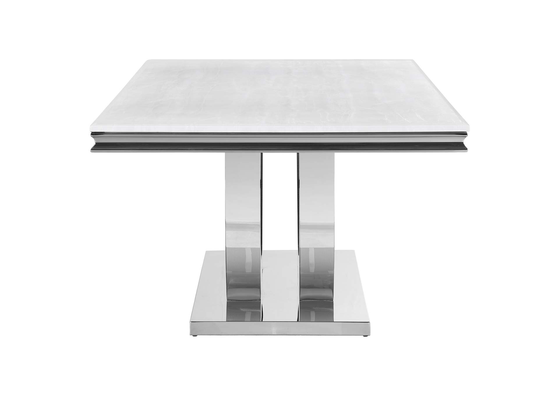 Kerwin Rectangle Faux Marble Top Dining Table White and Chrome,Coaster Furniture