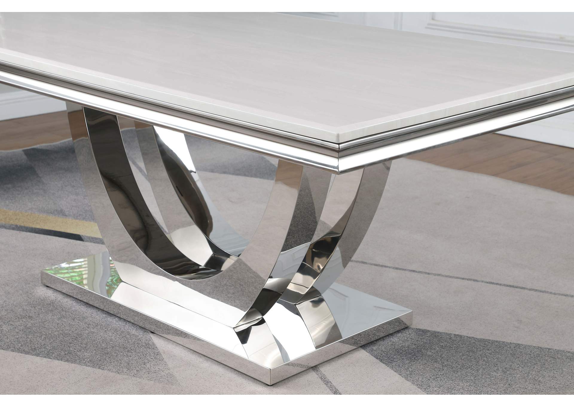 Kerwin Rectangle Faux Marble Top Dining Table White and Chrome,Coaster Furniture