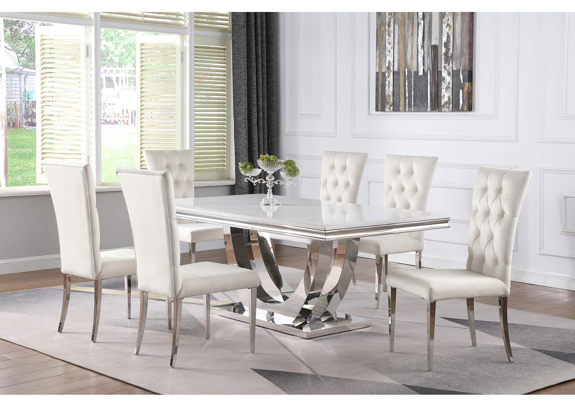 Kerwin Rectangle Faux Marble Top Dining Table White and Chrome,Coaster Furniture