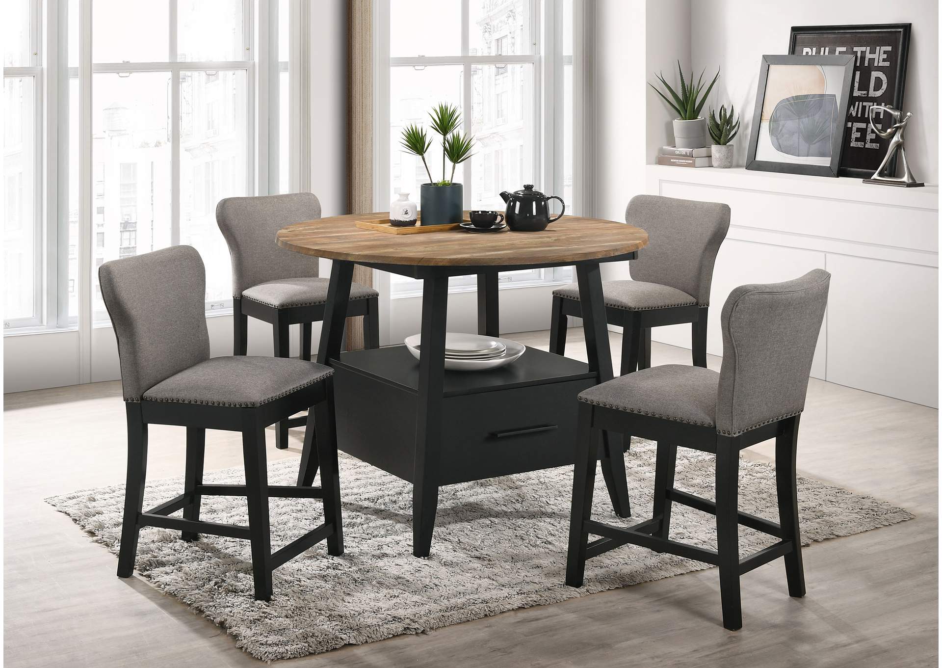 Gibson Round 5-piece Counter Height Dining Set Yukon Oak and Black,Coaster Furniture