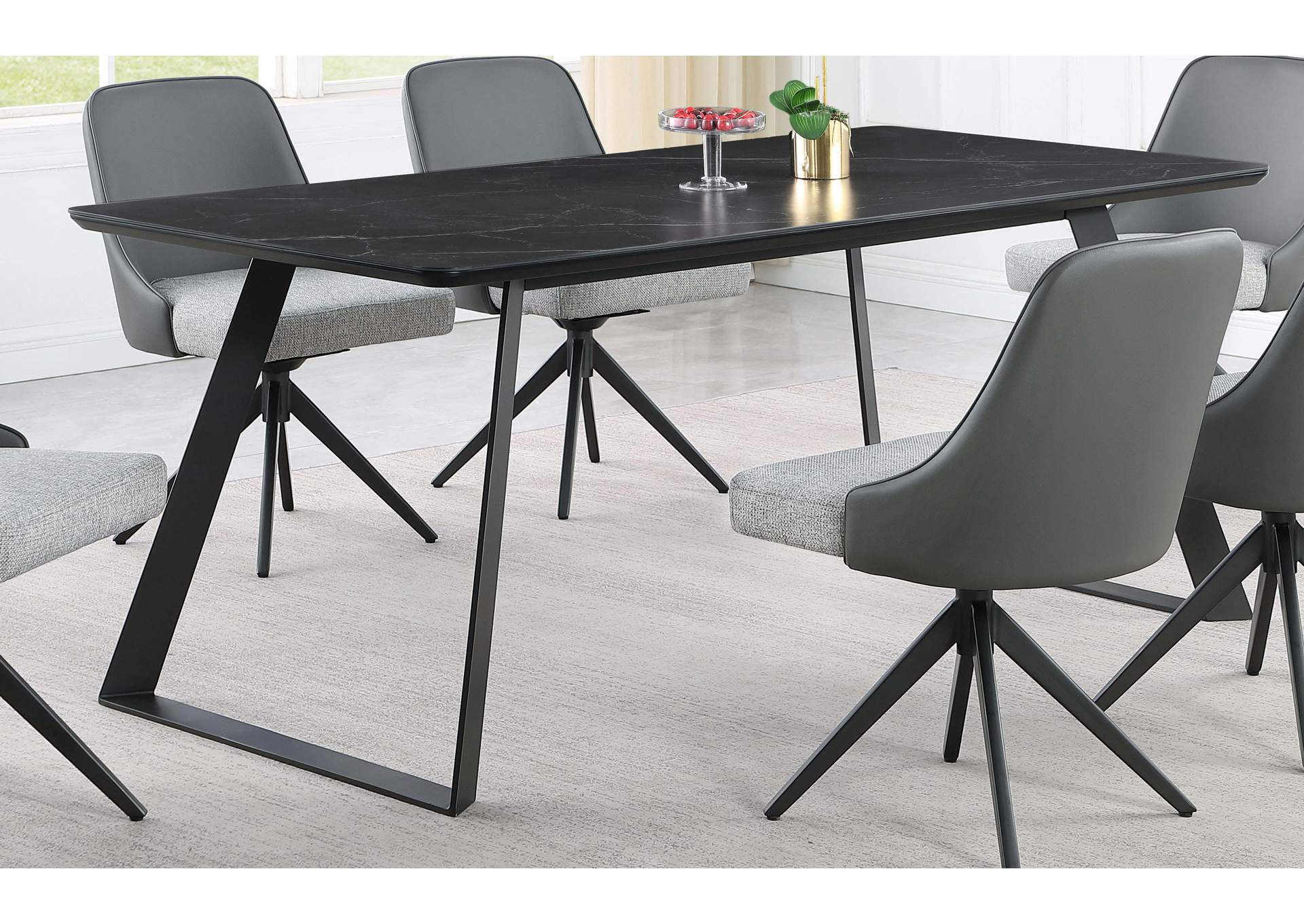 Smith Rectangle Ceramic Top Dining Table Black and Gunmetal,Coaster Furniture