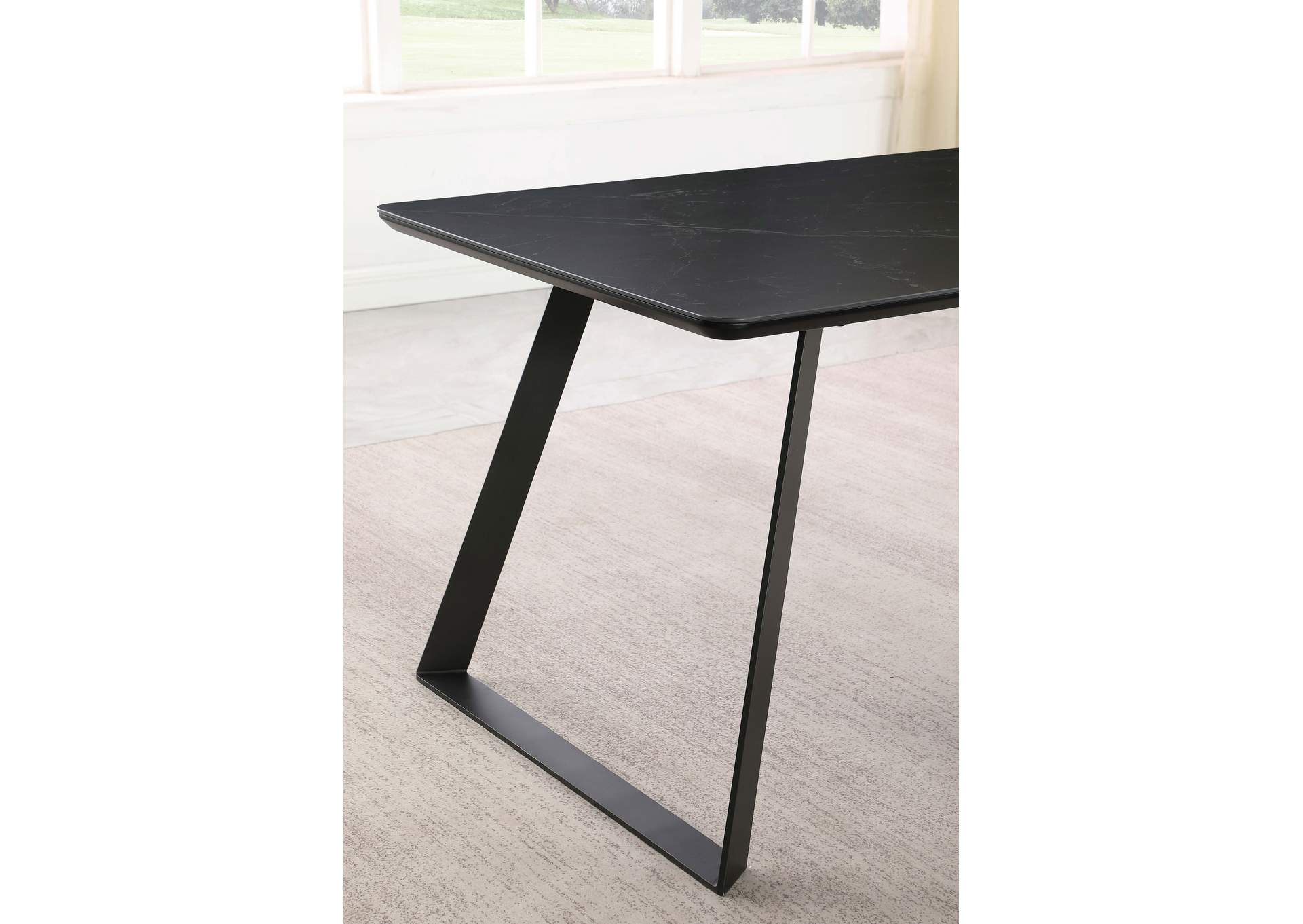 Smith Rectangle Ceramic Top Dining Table Black and Gunmetal,Coaster Furniture