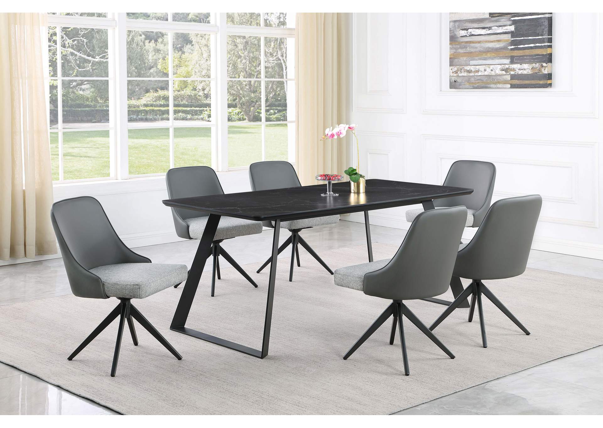 Smith Rectangle Ceramic Top Dining Table Black and Gunmetal,Coaster Furniture