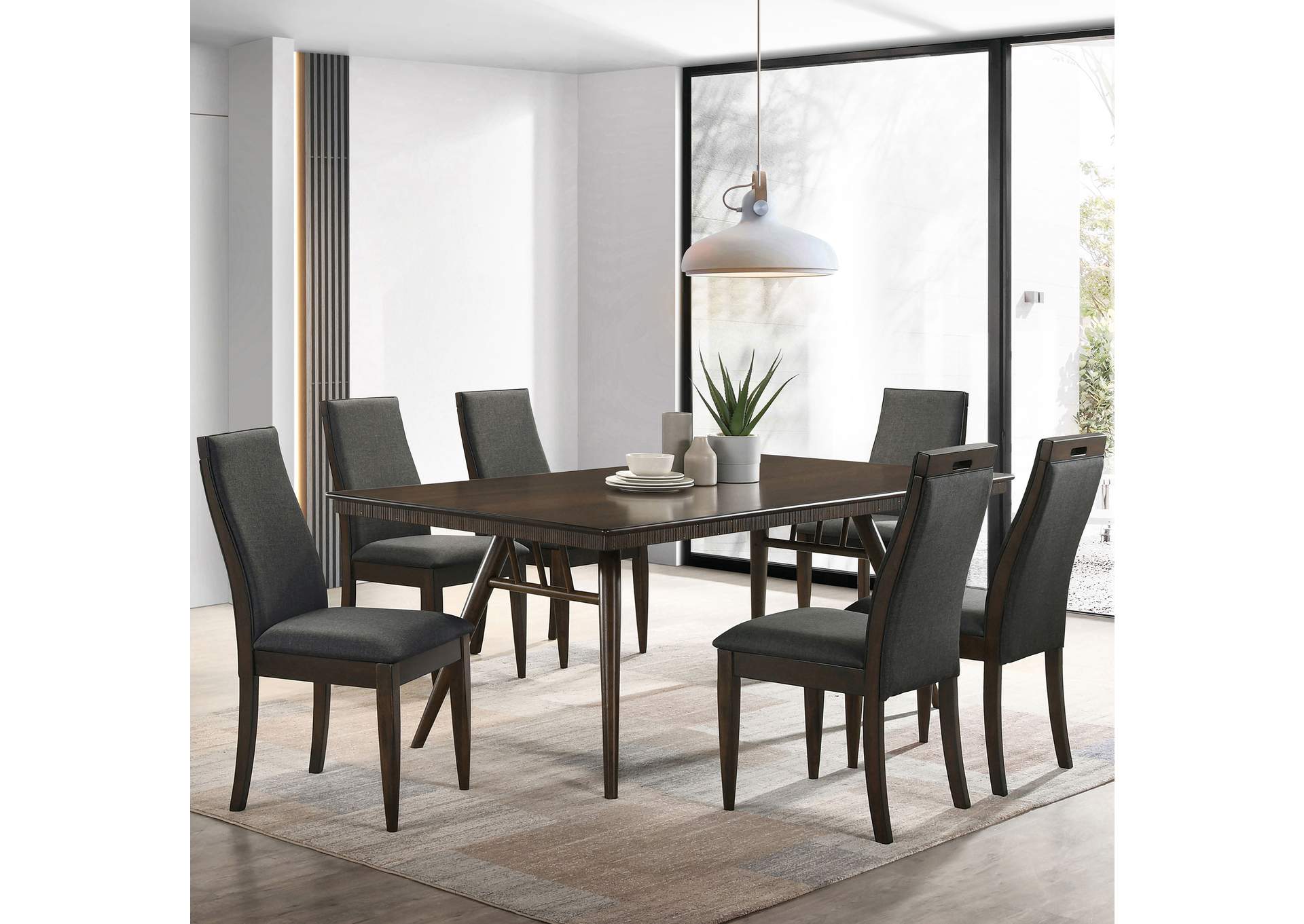 Wes 7-piece Rectangular Dining Set Grey and Dark Walnut,Coaster Furniture