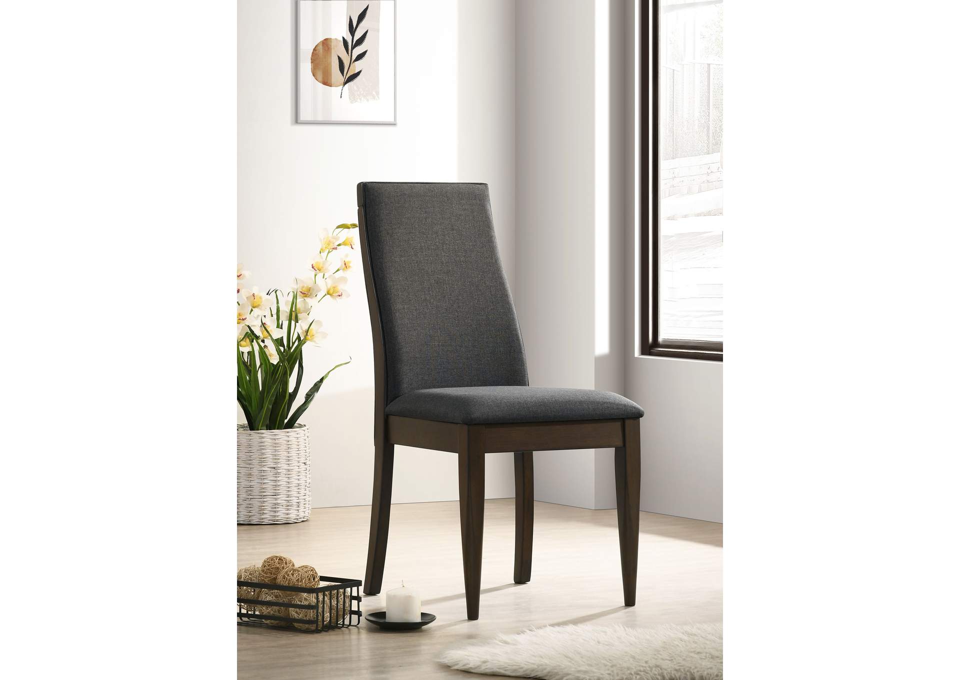 Wes Upholstered Side Chair (Set of 2) Grey and Dark Walnut,Coaster Furniture