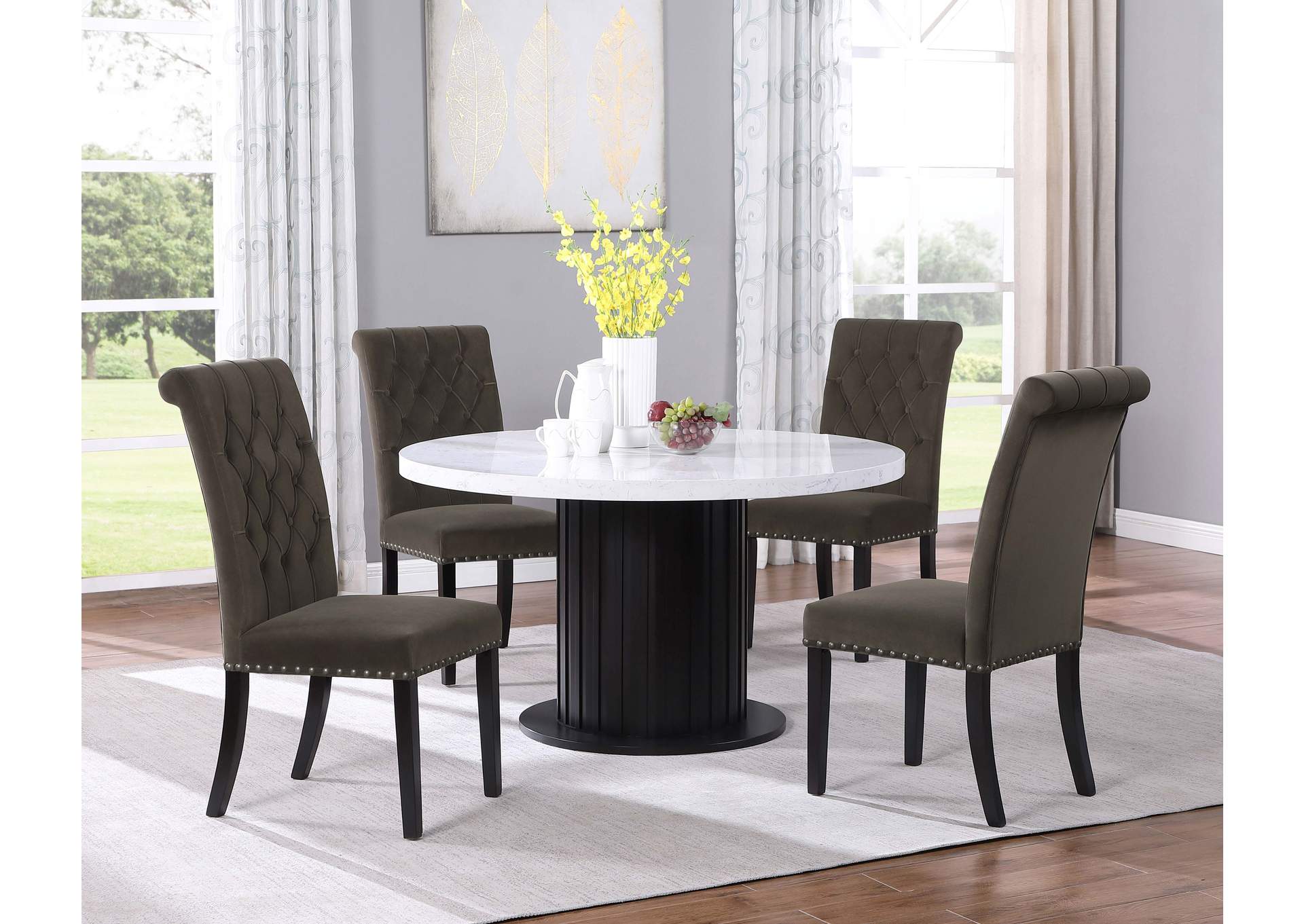 Sherry 5-piece Round Dining Set with Brown Velvet Chairs,Coaster Furniture