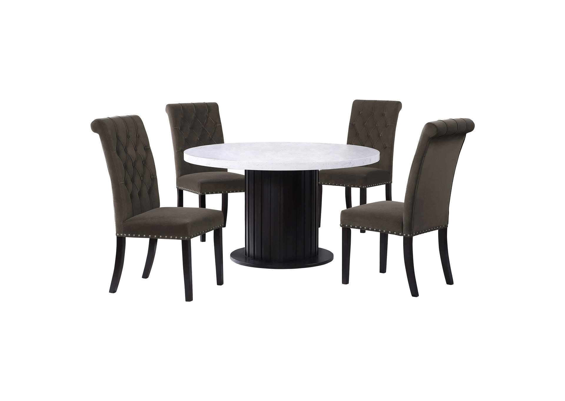 Sherry 5-piece Round Dining Set with Brown Velvet Chairs,Coaster Furniture