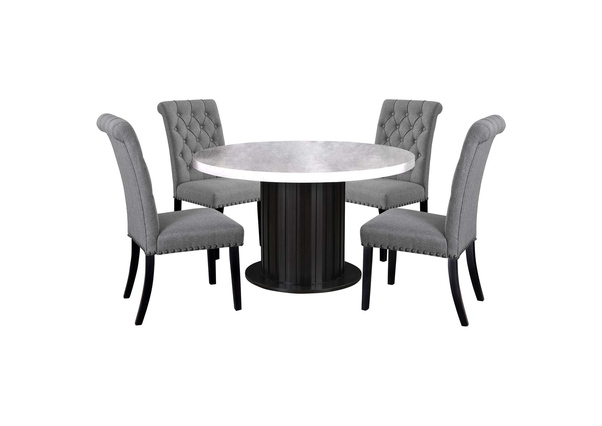 Sherry 5-piece Round Dining Set with Grey Fabric Chairs,Coaster Furniture