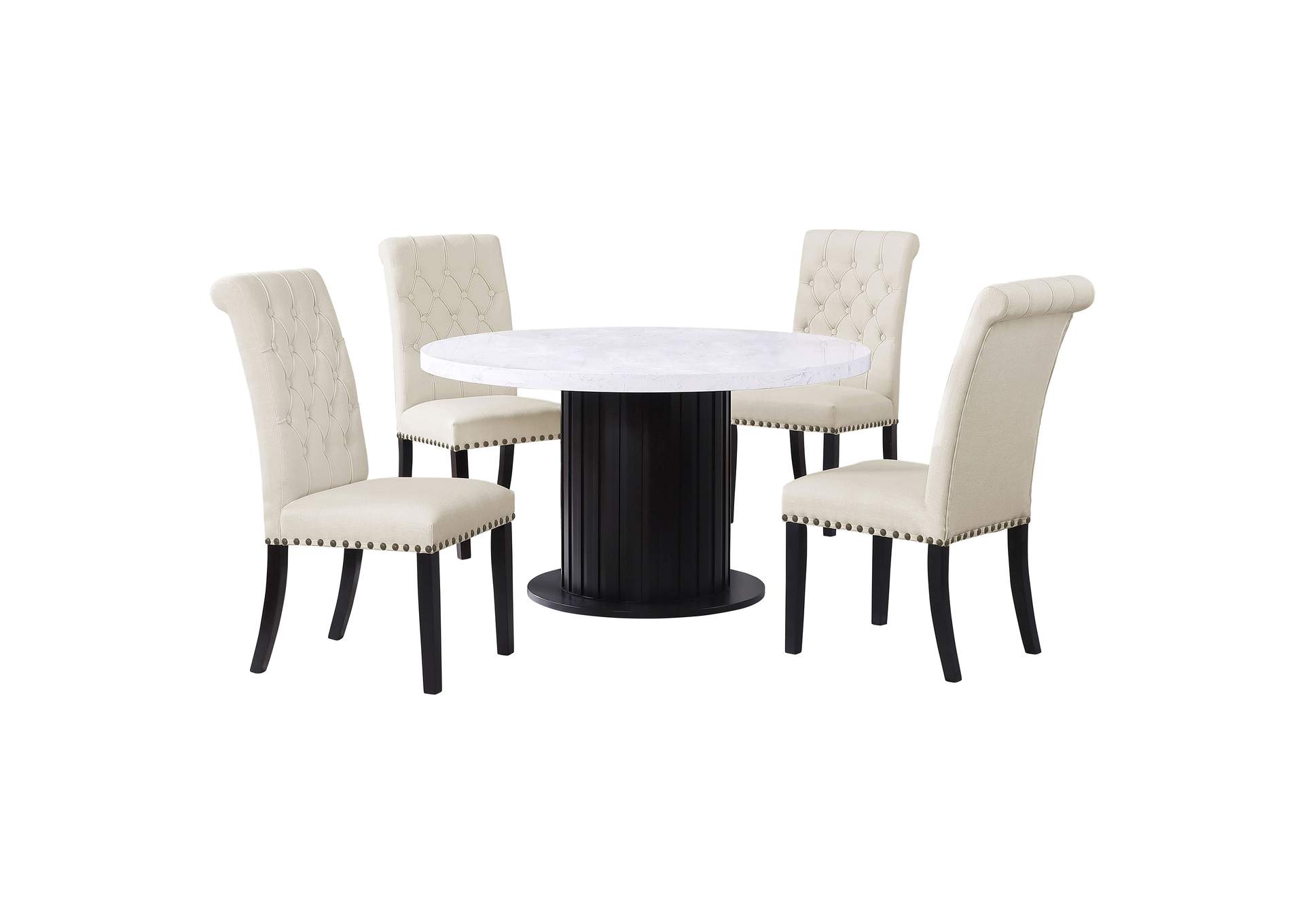 Sherry 5-piece Round Dining Set with Beige Fabric Chairs,Coaster Furniture