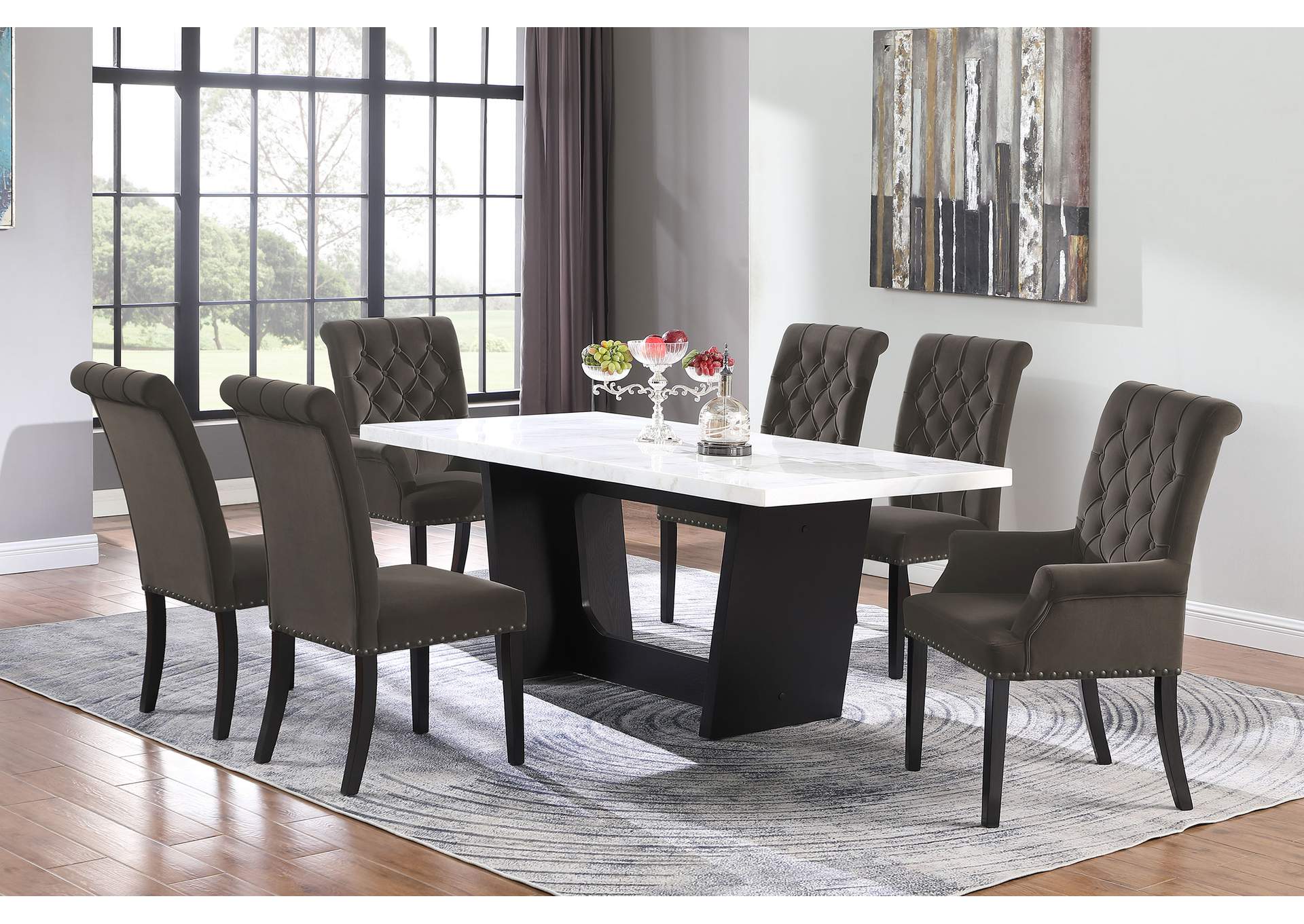 Osborne 7-piece Rectangular Marble Top Dining Set Brown and White,Coaster Furniture