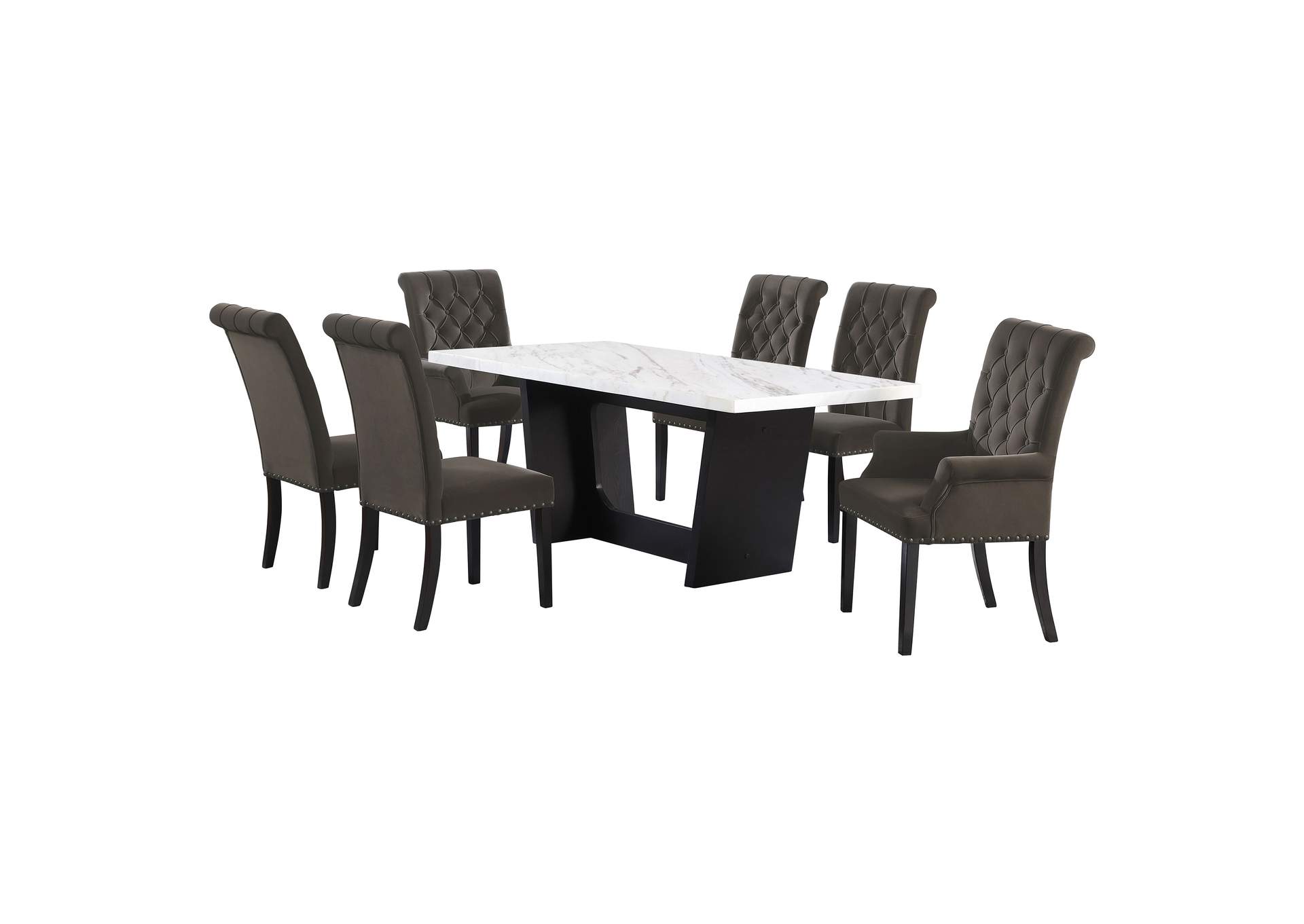 Osborne 7-piece Rectangular Marble Top Dining Set Brown and White,Coaster Furniture