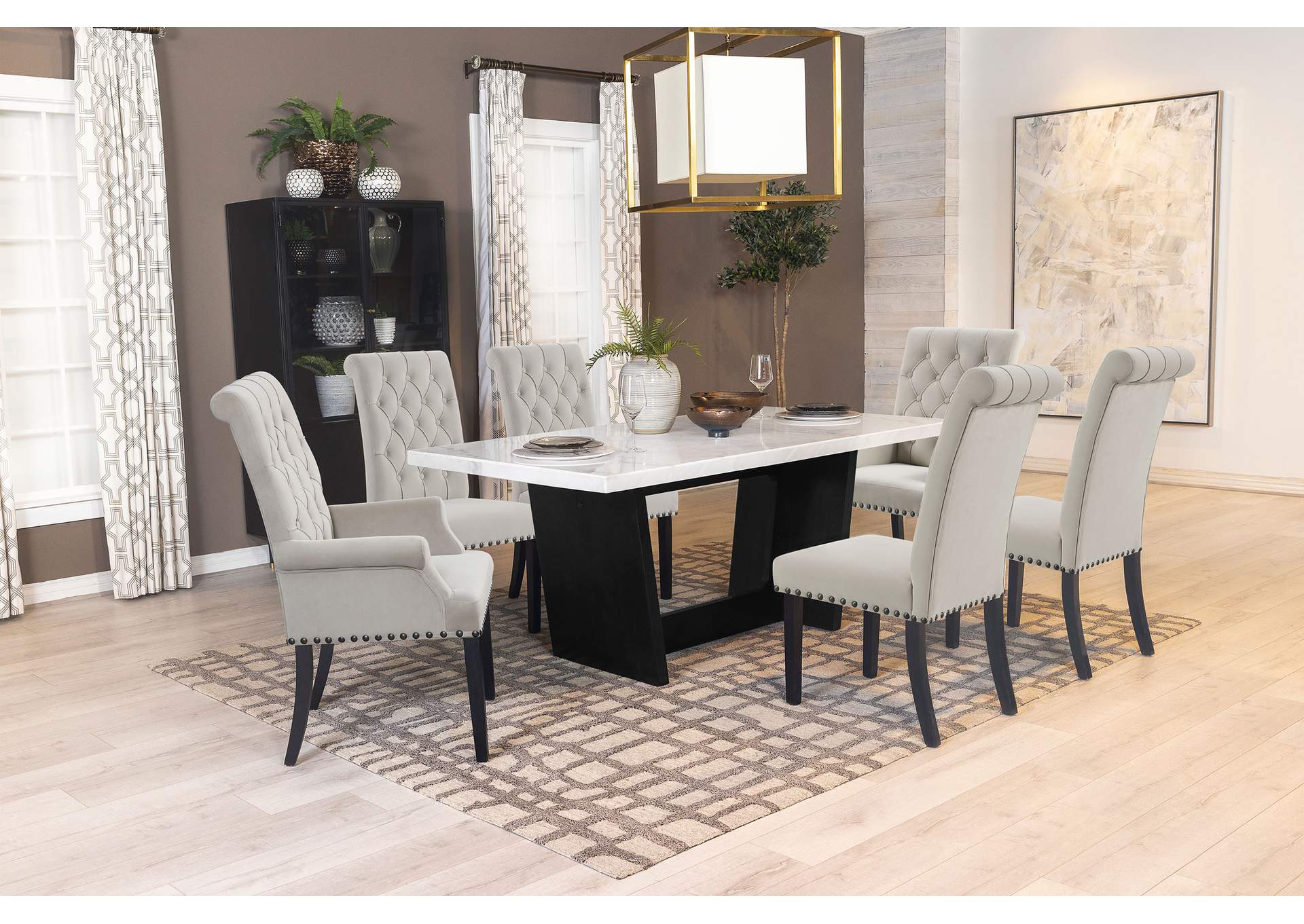 Osborne 7-piece Rectangular Marble Top Dining Set Sand and White,Coaster Furniture