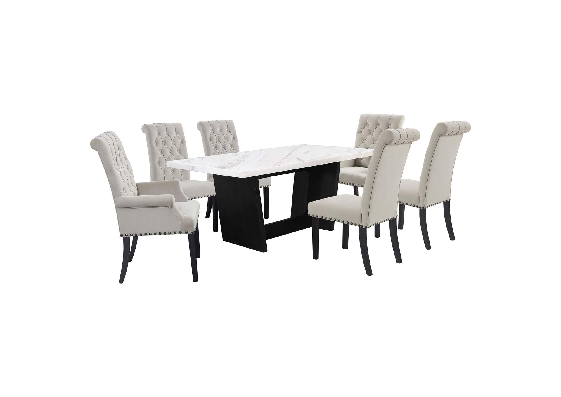 Osborne 7-piece Rectangular Marble Top Dining Set Sand and White,Coaster Furniture