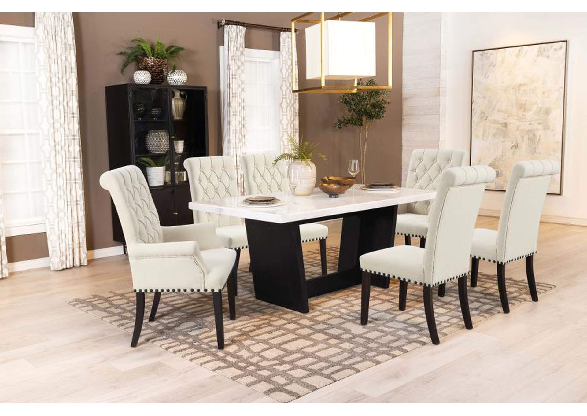 Osborne Trestle Base Marble Top Dining Table Espresso And White,Coaster Furniture