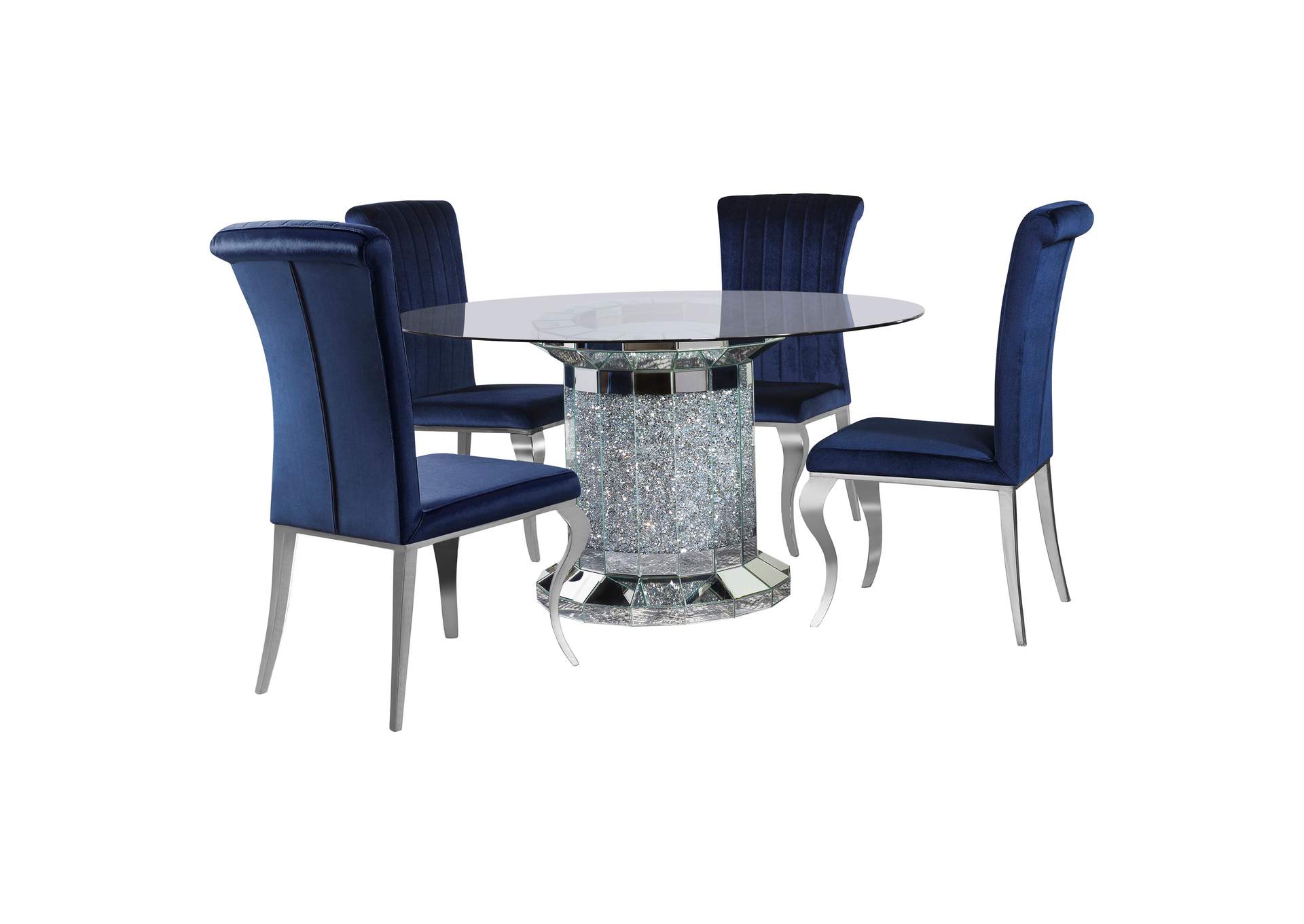Ellie 5-piece Cylinder Pedestal Dining Room Set Mirror and Ink Blue,Coaster Furniture