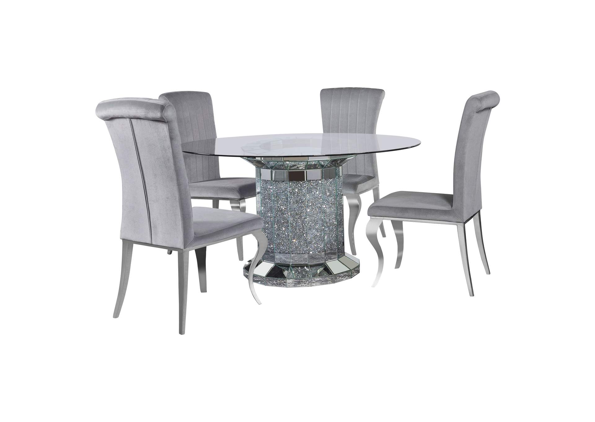 Ellie 5-piece Cylinder Pedestal Dining Room Set Mirror and Grey,Coaster Furniture