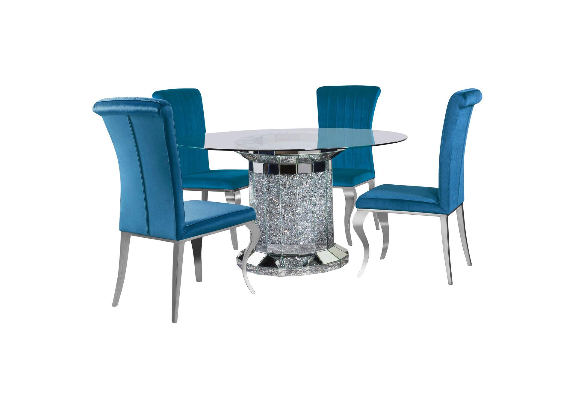 Ellie 5-piece Cylinder Pedestal Dining Room Set Mirror and Teal,Coaster Furniture