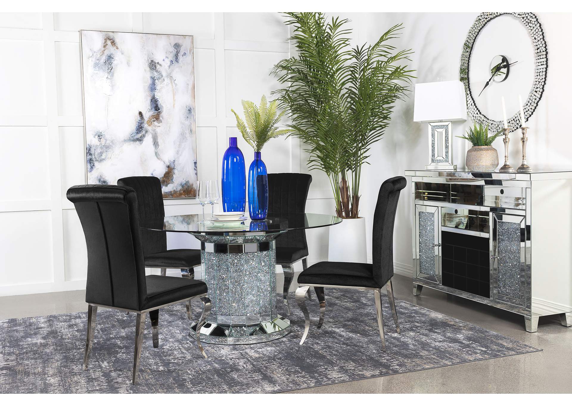 Ellie 5-piece Cylinder Pedestal Dining Room Set Mirror and Black,Coaster Furniture