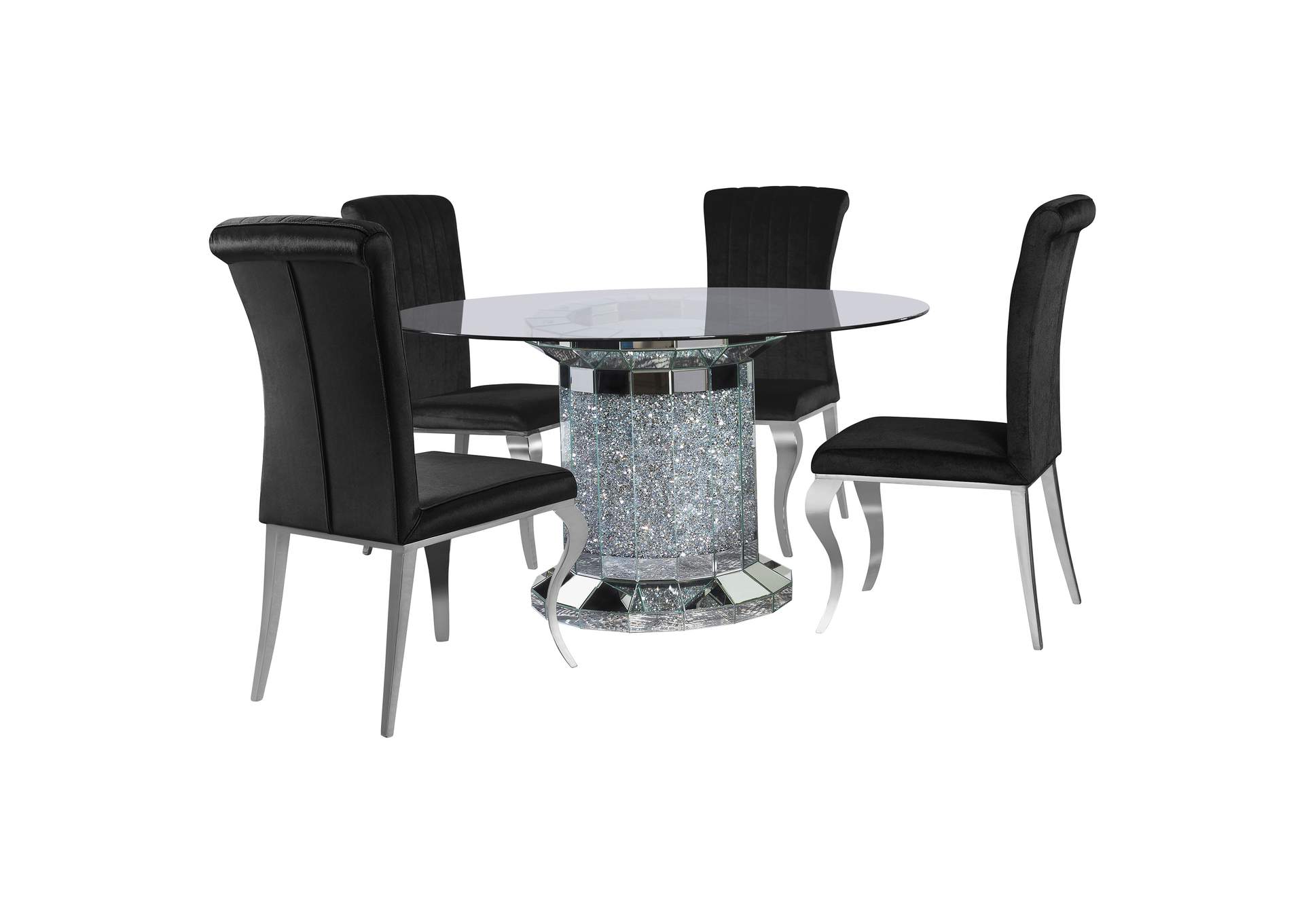 Ellie 5-piece Cylinder Pedestal Dining Room Set Mirror and Black,Coaster Furniture